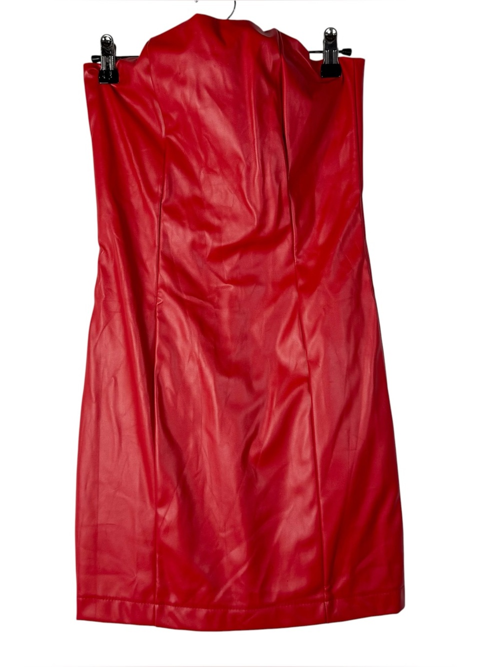 Boutique Red Faux Leather Strapless Bodycon Mini Dress S